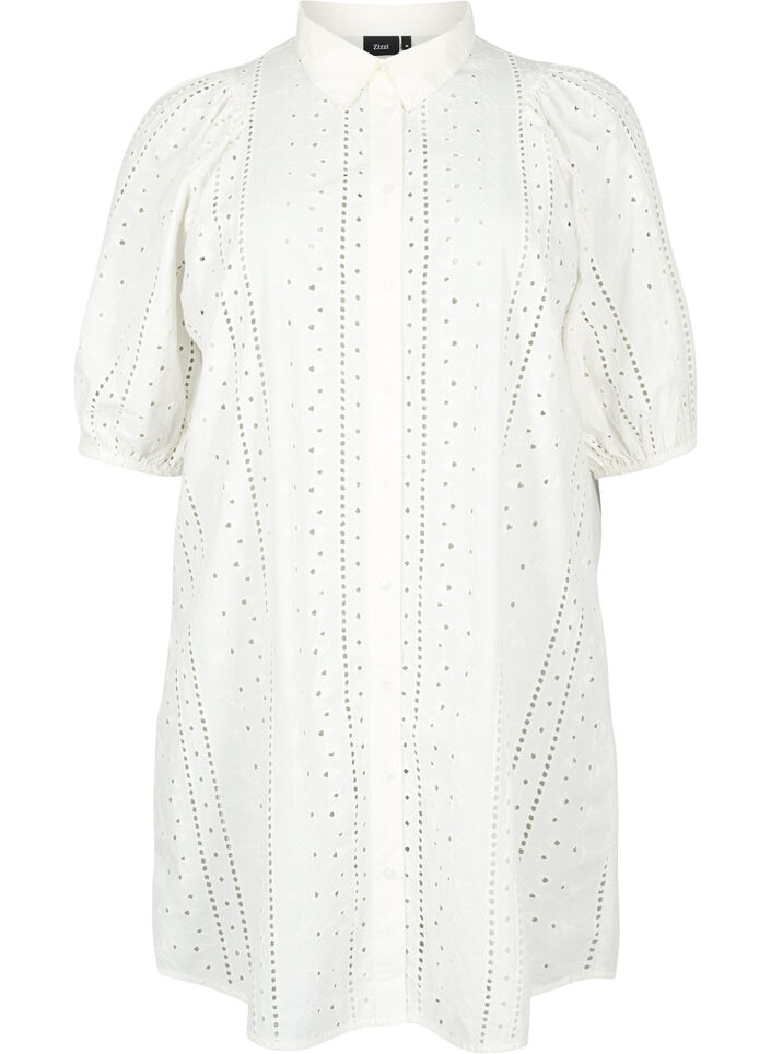 Robe chemise en coton avec broderie anglaise, Off White, Packshot image number 0
