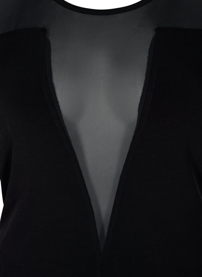 Bodystocking ajusté avec maille, Black, Packshot image number 2