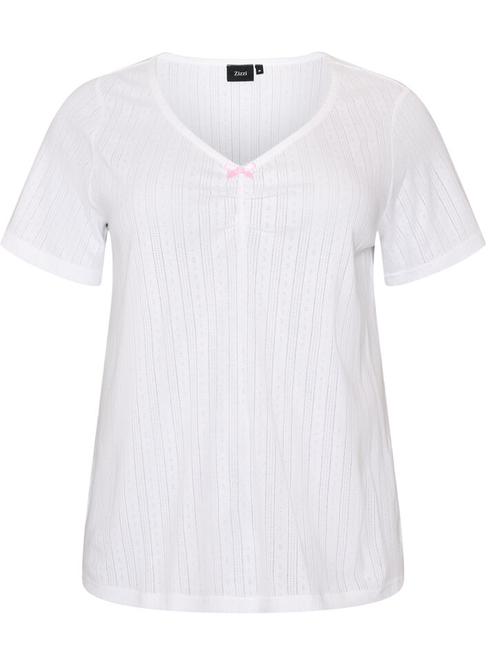 Haut de nuit en coton biologique avec broderie ajour&eacute;e, Blanc, Packshot image number 0