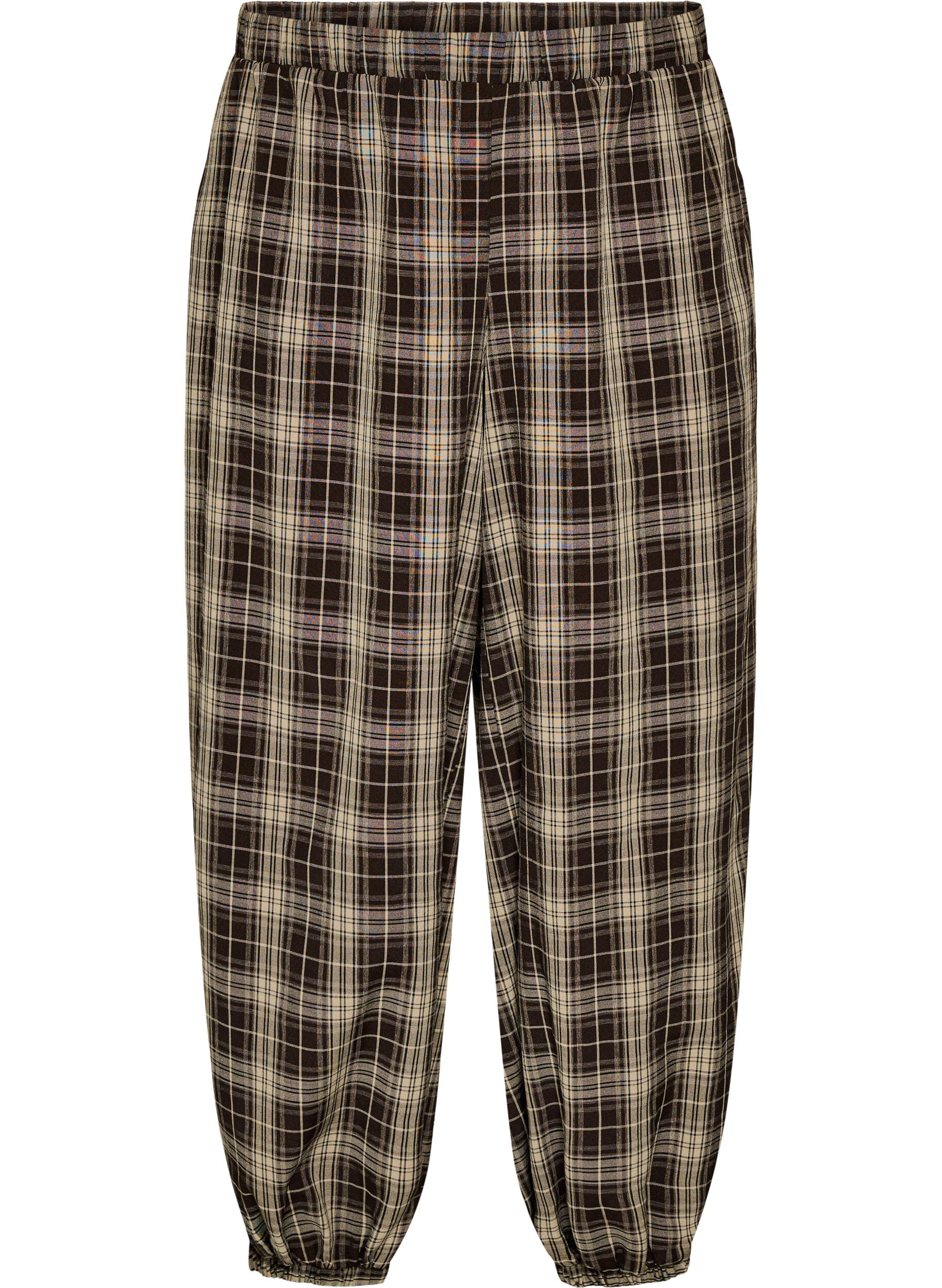 Pantalon ballon &agrave; carreaux avec taille haute
