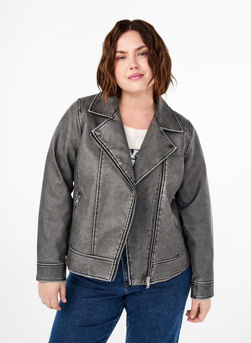 Veste imitation cuir patinée, Dark Grey Wash, Model image number 0