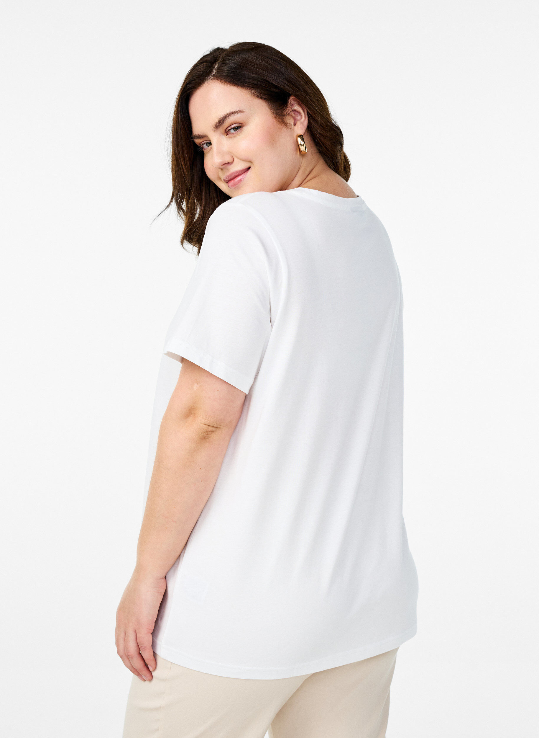 Zizzi T-shirt en coton biologique avec imprim&eacute; floral, B. White w. Flower, Model image number 1