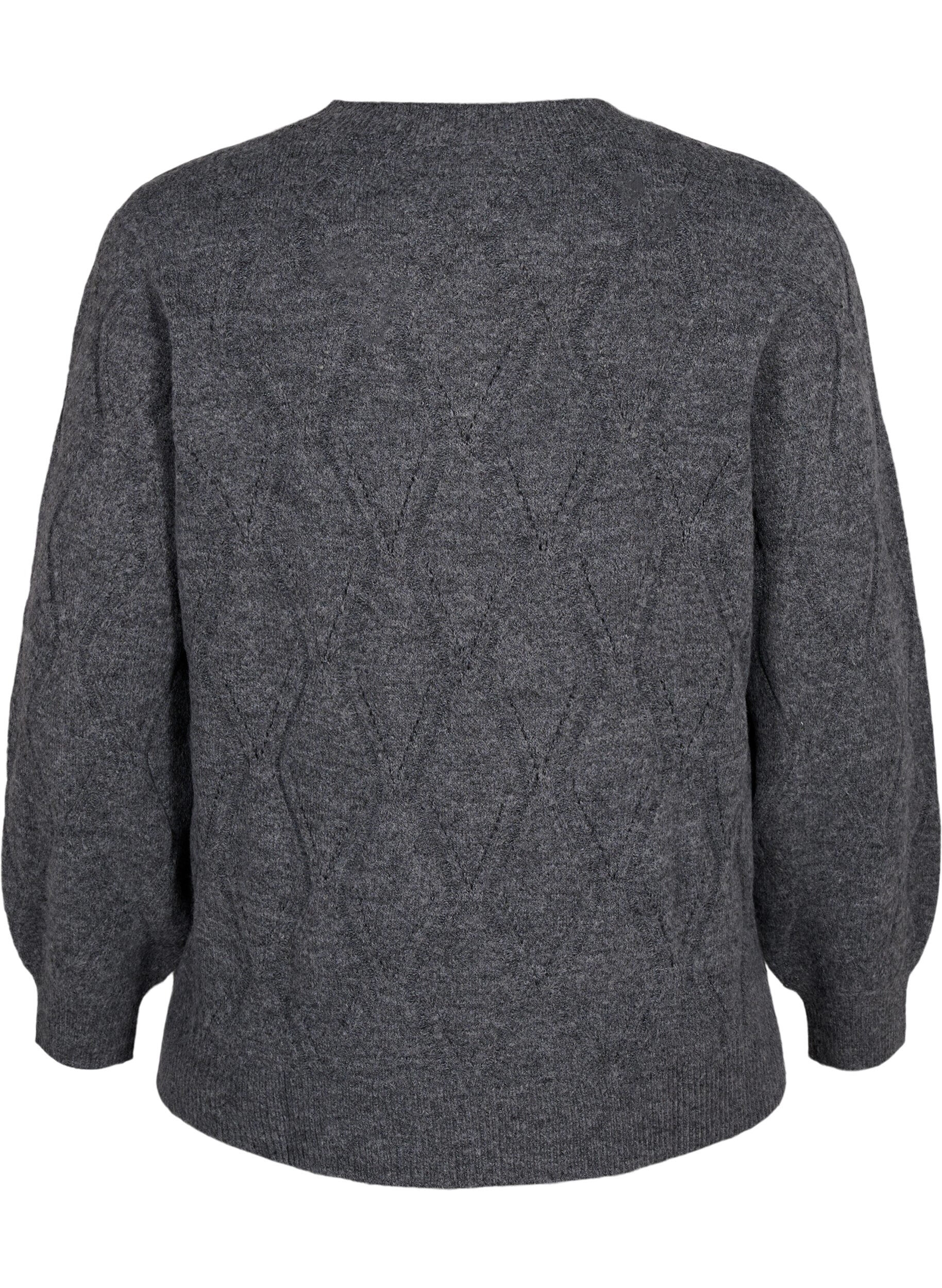 Zizzi Pull en tricot avec motif &agrave; trous, Dark Grey Melange, Packshot image number 1
