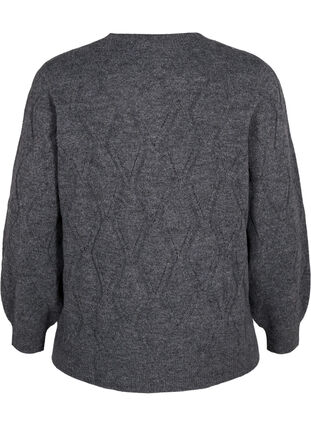 Pull en tricot avec motif à trous, Dark Grey Melange, Packshot image number 1