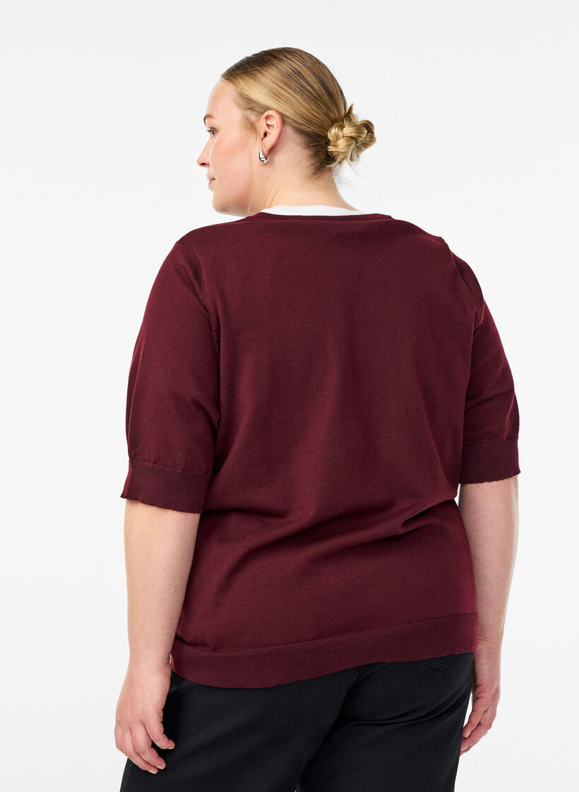 Blouse en fine maille &agrave; manches courtes, Bordeaux, Model image number 2