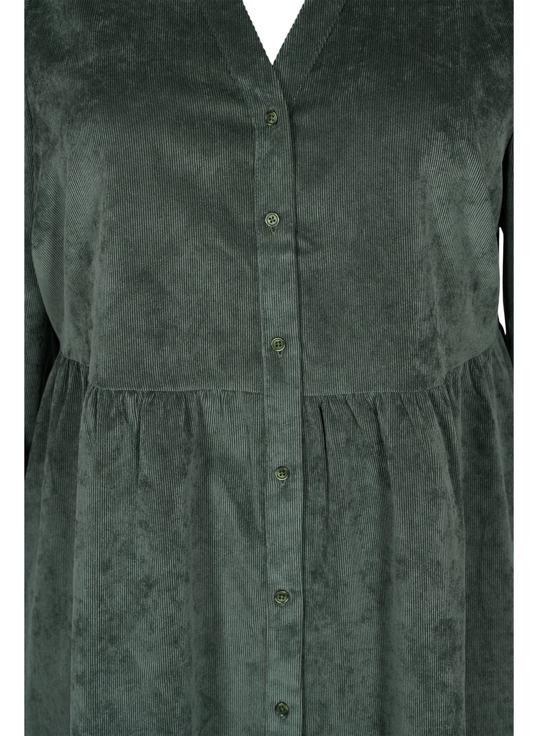 Zizzi Robe en velours avec manches 3/4 et boutons, Deep Forest, Packshot image number 2