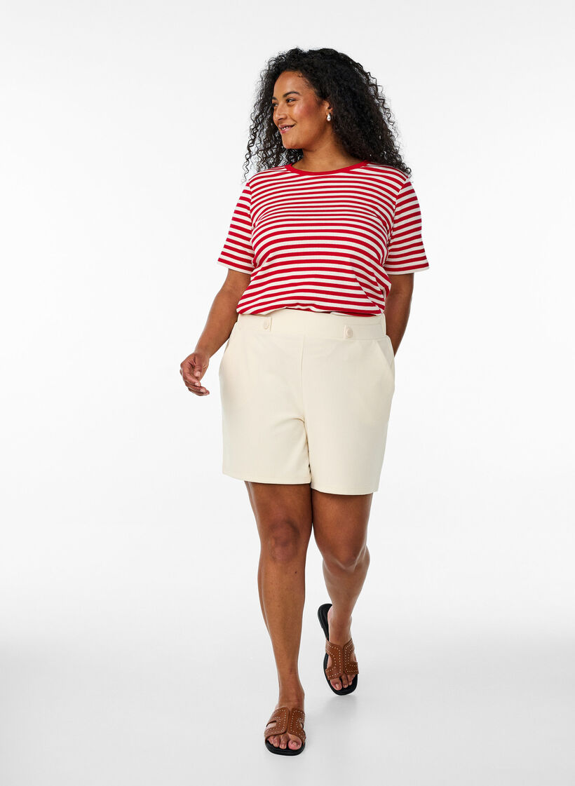 T-shirt rayé à texture côtelée, Rouge, Model image number 1