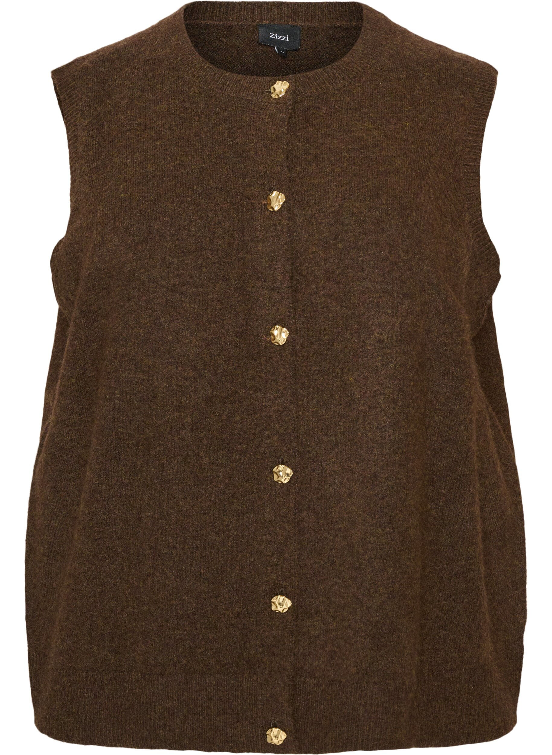 ZizziGilet en maille &agrave; boutons d&eacute;coratifs, Marron, Packshot image number 0