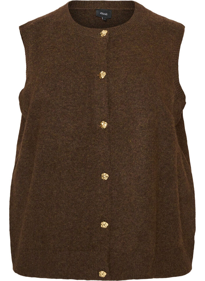Gilet en maille &agrave; boutons d&eacute;coratifs, Marron, Packshot image number 0