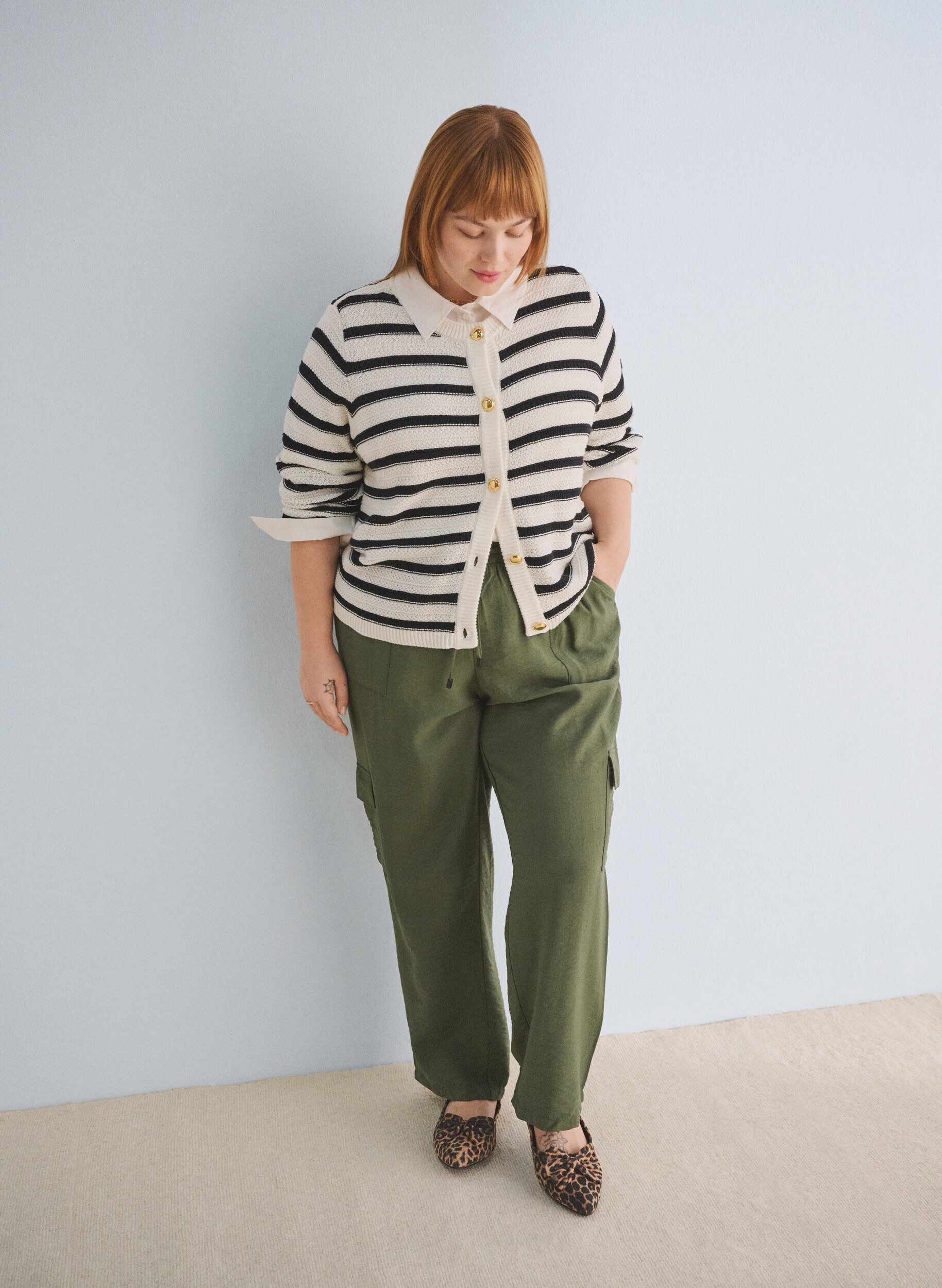 Zizzi Pantalon cargo taille haute, Vert, Image image number 0