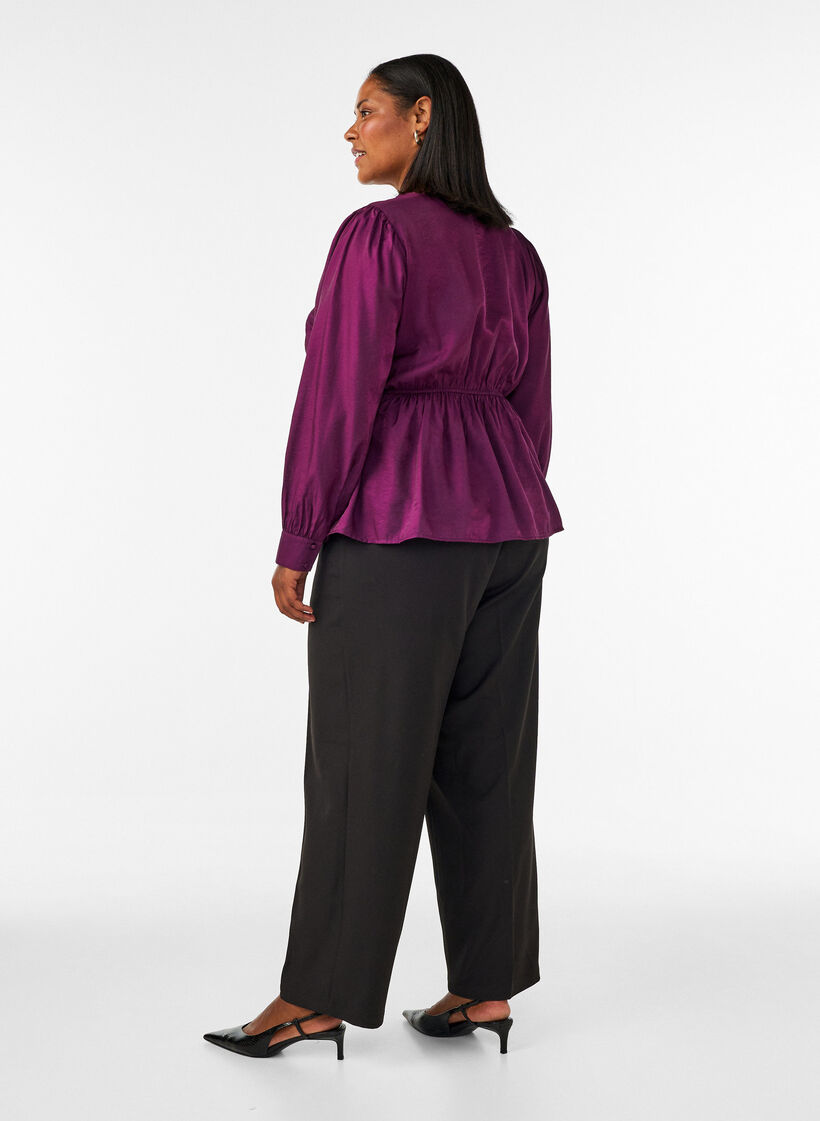 Pantalon tailleur taille haute &agrave; coupe droite, Noir, Model image number 1