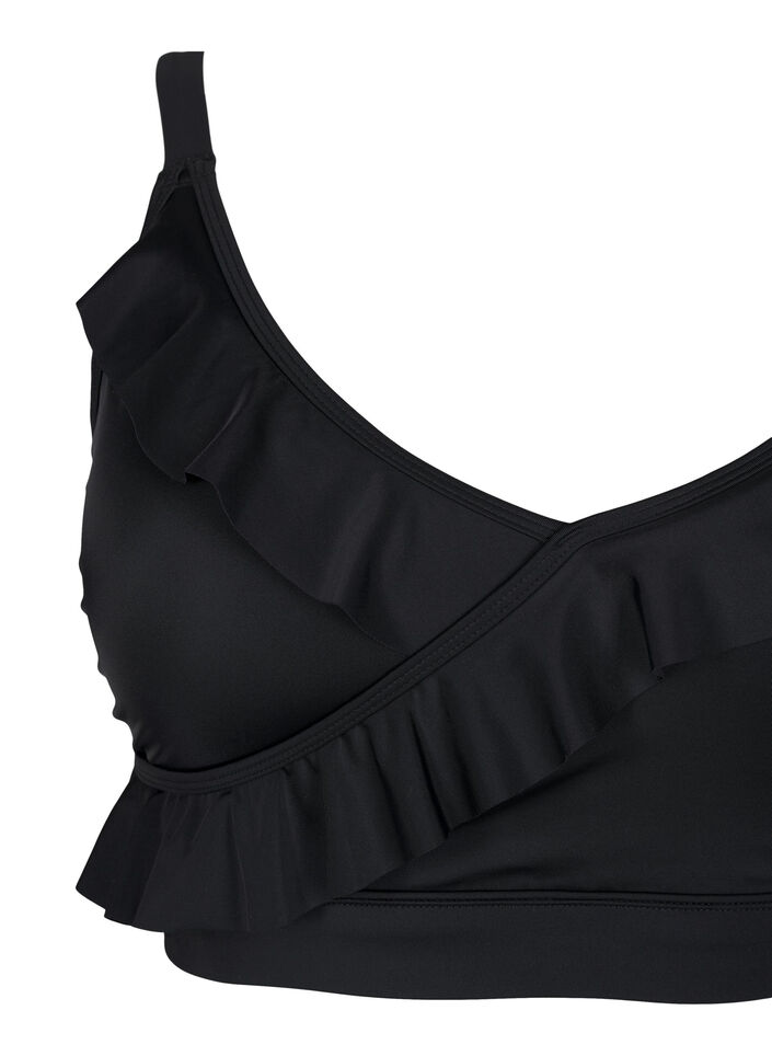 Haut de bikini avec volants et coussinets amovibles, Noir, Packshot image number 2