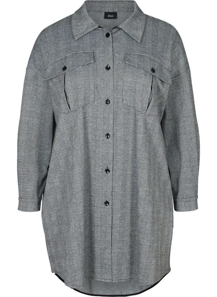 Chemise longue à carreaux avec poches poitrine, Black Check , Packshot image number 0