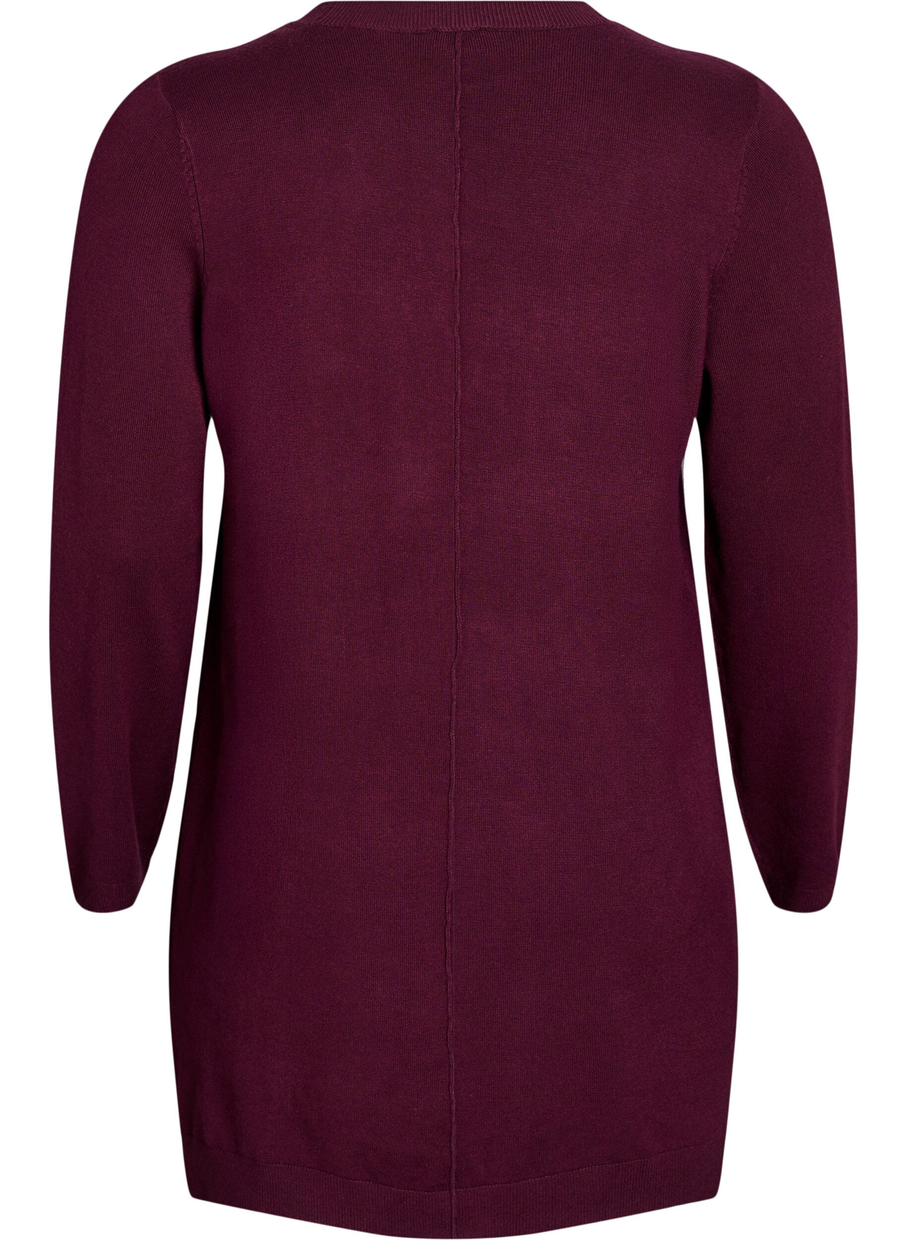 Zizzi Long cardigan tricot&eacute; en m&eacute;lange de viscose, Bordeaux, Packshot image number 1