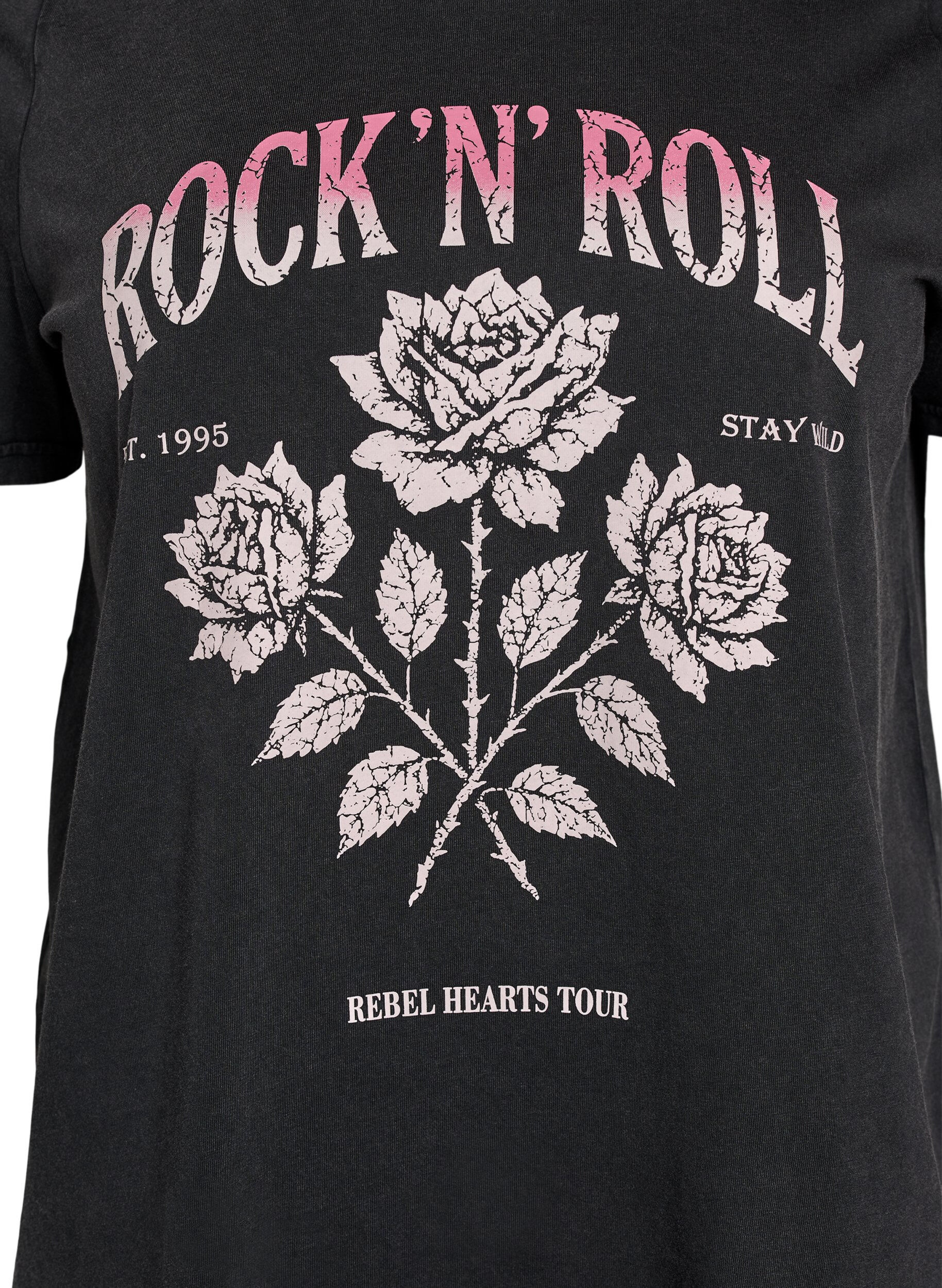 ZizziT-shirt en coton bio avec imprim&eacute; rock, Noir, Packshot image number 2