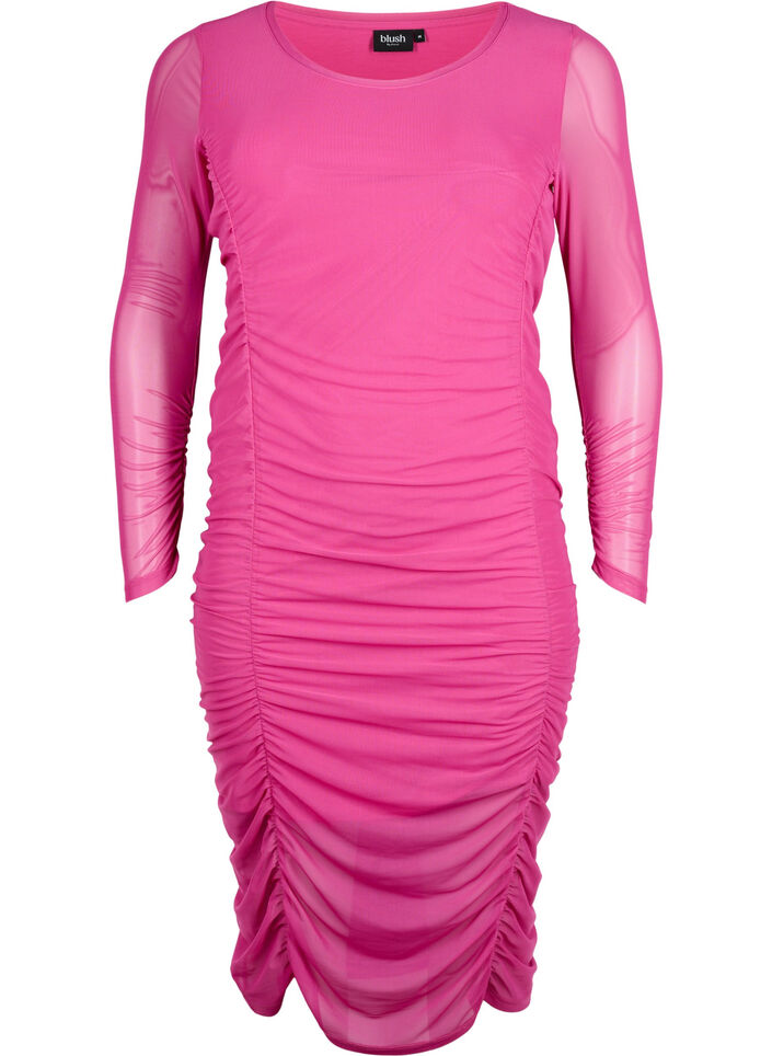 Robe ajustée avec des drapés, Fuchsia Red, Packshot image number 0