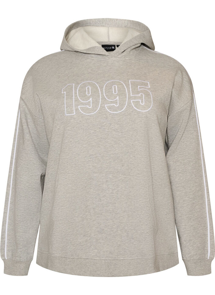 Sweat &agrave; capuche avec motif brod&eacute;, Gris, Packshot image number 0