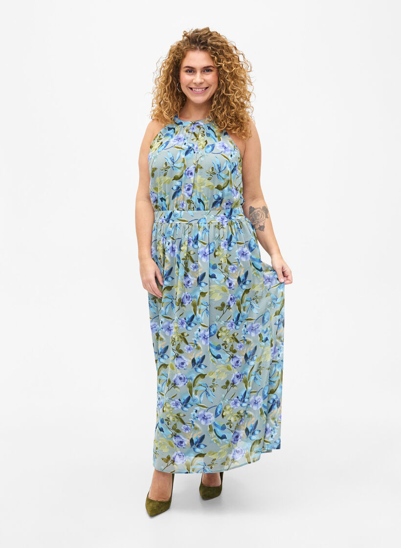 Robe longue dos nu à motif floral, Wrought Iron AOP, Model image number 0