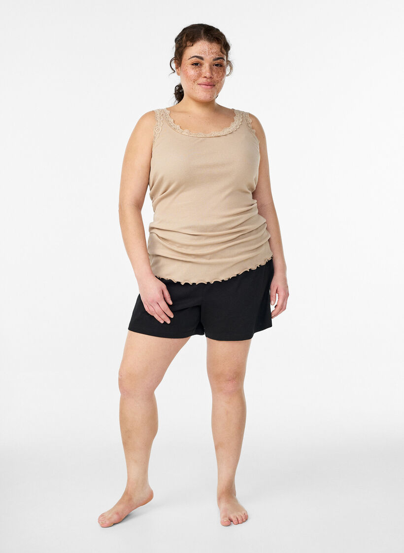 Haut avec bordure en dentelle, Beige, Model image number 1