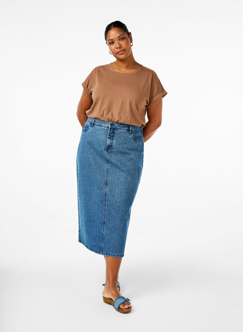 T-shirt à manches courtes en mélange de coton, Marron, Model image number 1