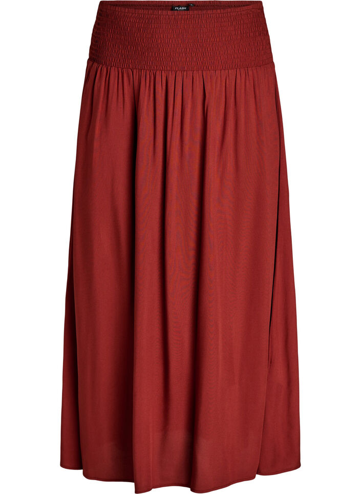 Jupe longue en viscose avec smocks, Bordeaux, Packshot image number 0