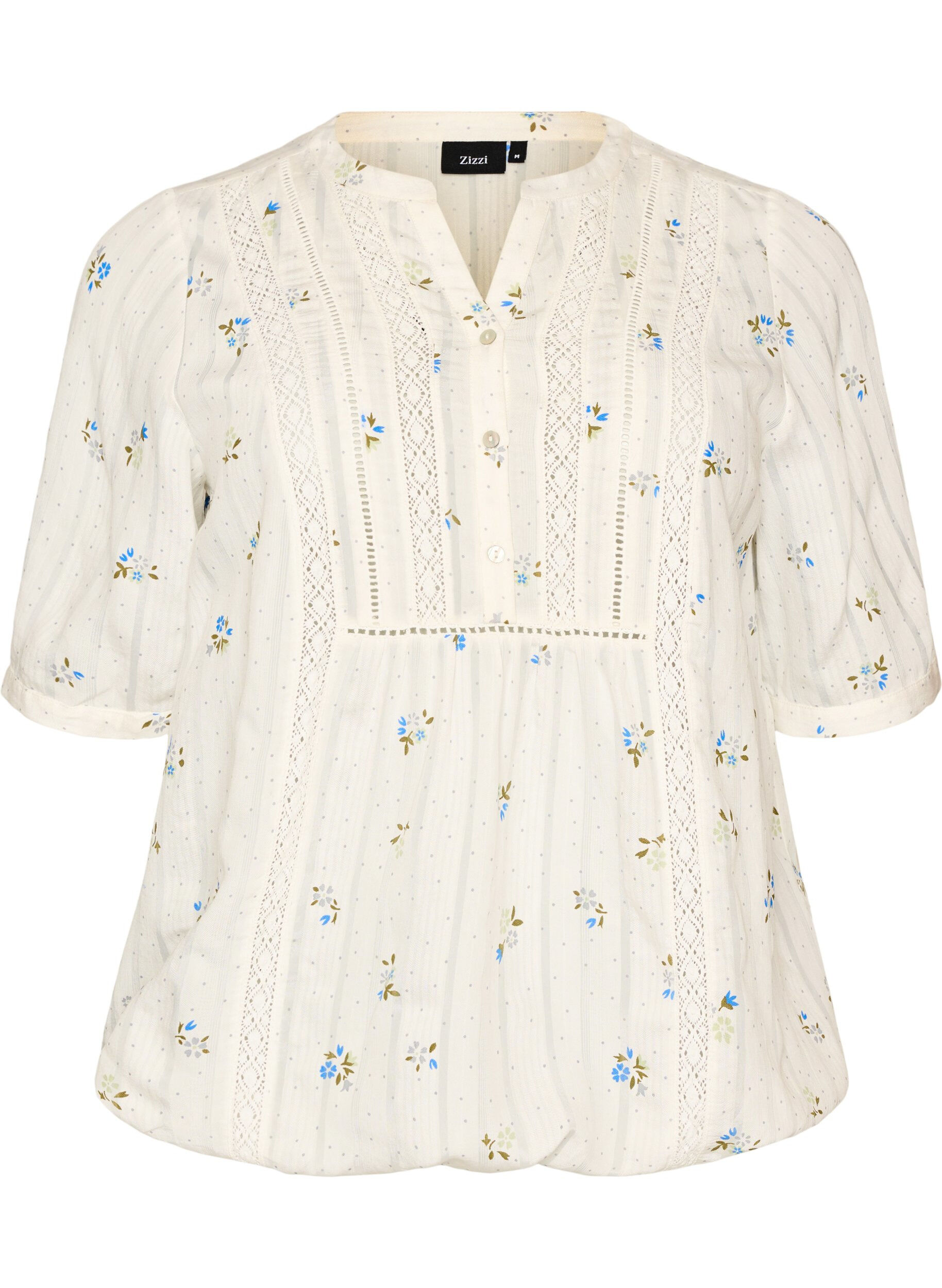 ZizziBlouse imprim&eacute;e &agrave; manches 1/2, Vanille, Packshot image number 0