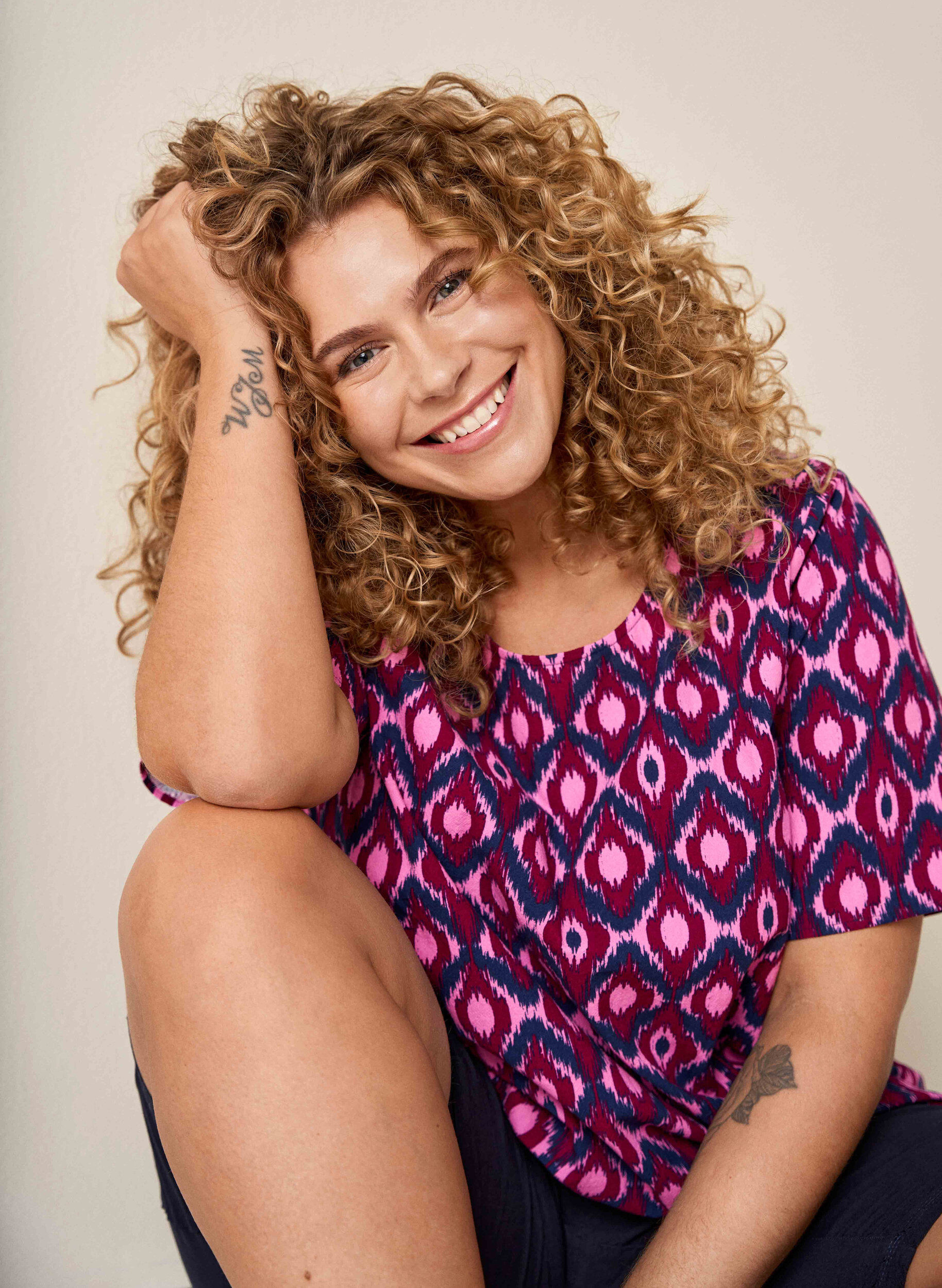 Zizzi Chemisier en coton imprim&eacute; &agrave; manches courtes, Rose, Image image number 0