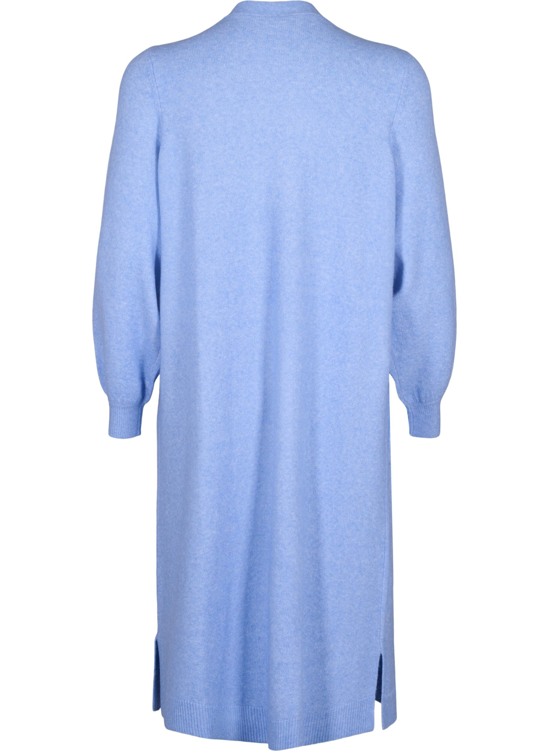 Zizzi Long cardigan tricot&eacute; avec poches, Cornflower Blue Mel., Packshot image number 1