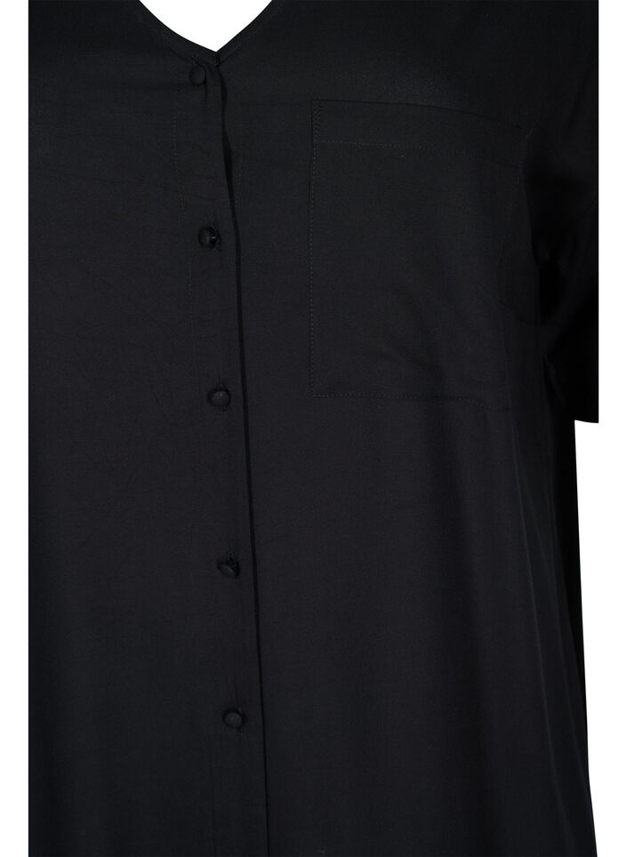 Robe chemise à manches courtes en viscose, Black, Packshot image number 2