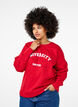 Sweat-shirt avec imprimé texte en relief, Rouge, Model image number 0