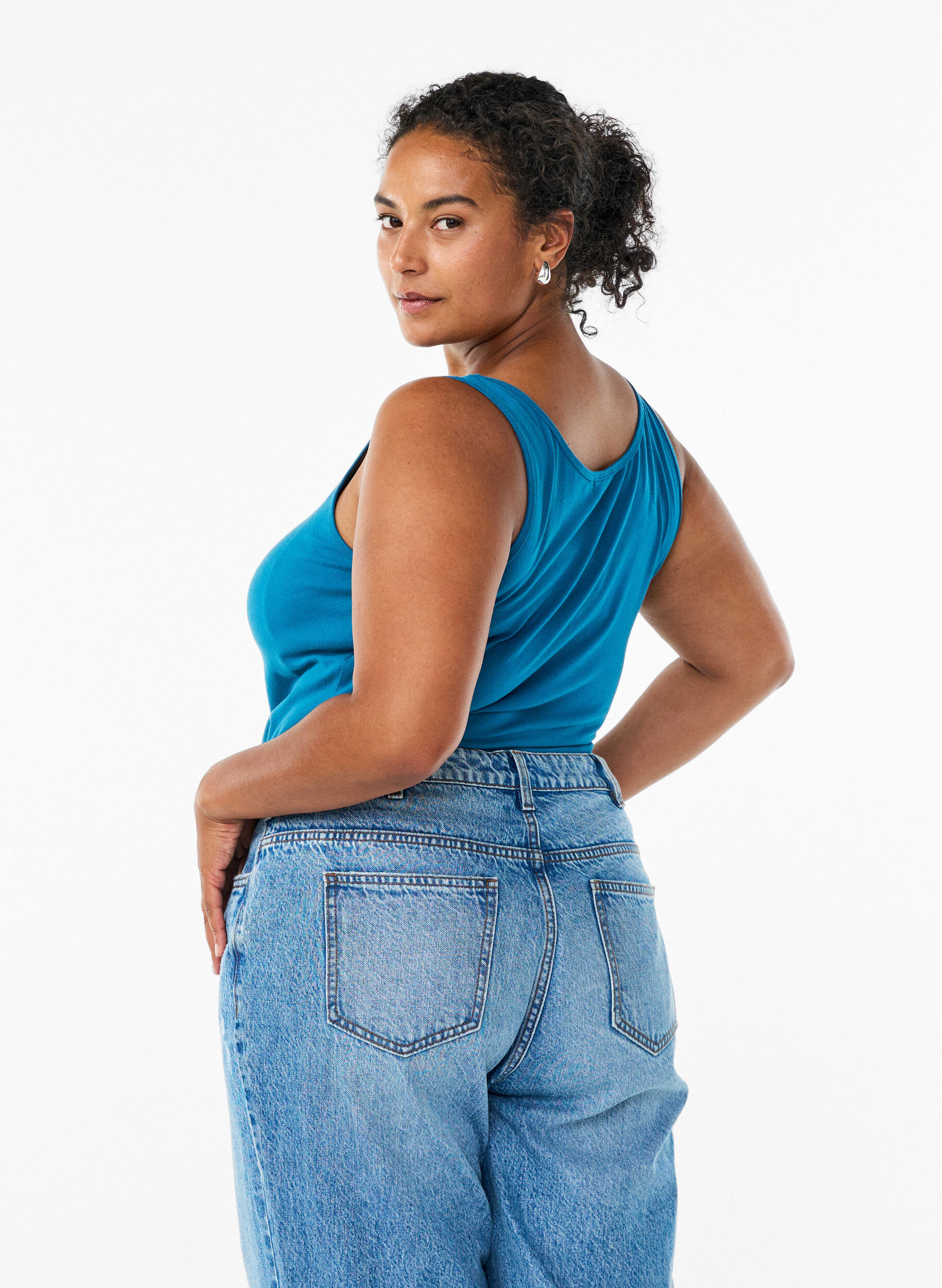 ZizziHaut uni Basic en coton, Bleu p&eacute;trole, Model image number 2