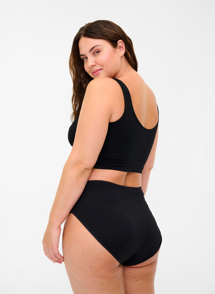 Slip 3-pack en coton avec taille r&eacute;guli&egrave;re, Noir, Model image number 1