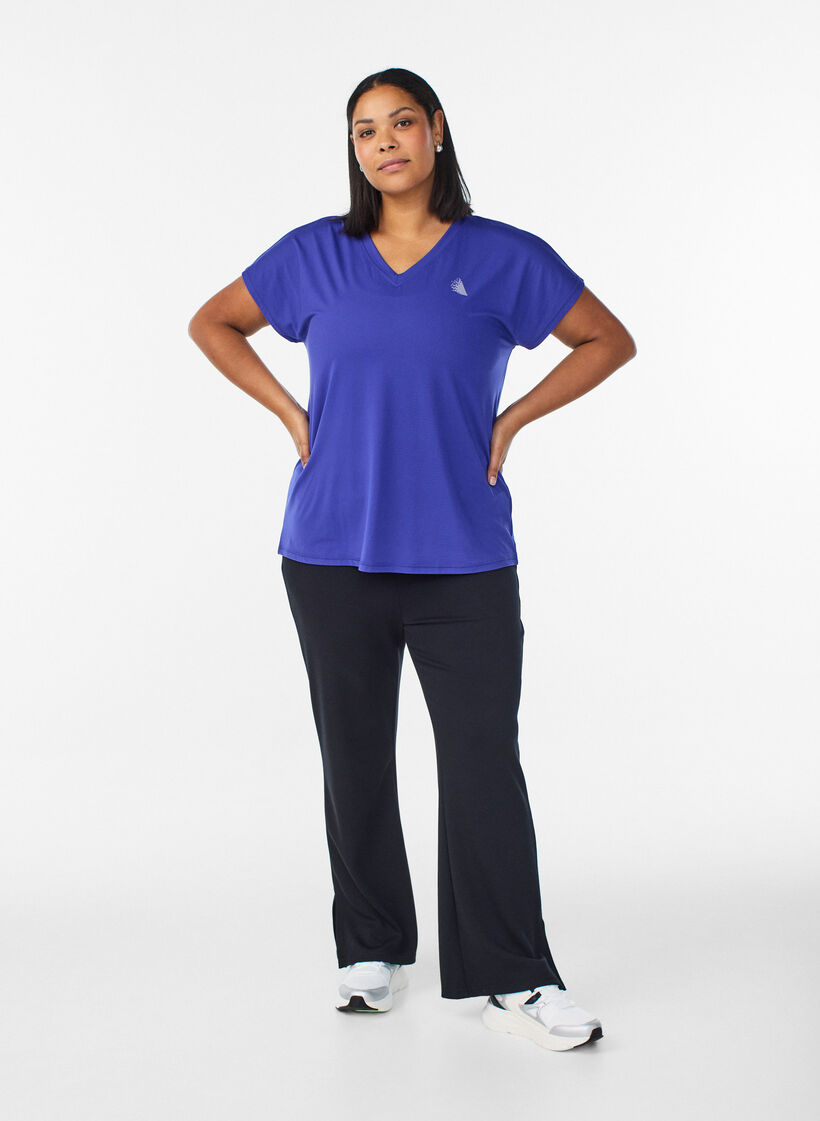 T-shirt d&rsquo;entra&icirc;nement ample avec col en V, Violet, Model image number 1