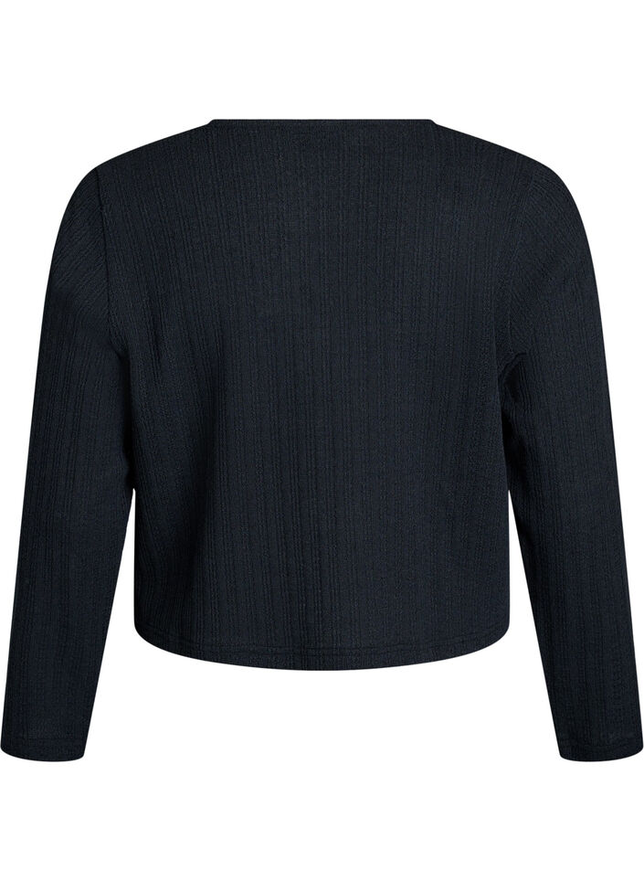 Cardigan en jersey texturé avec lien à nouer devant, Noir, Packshot image number 1