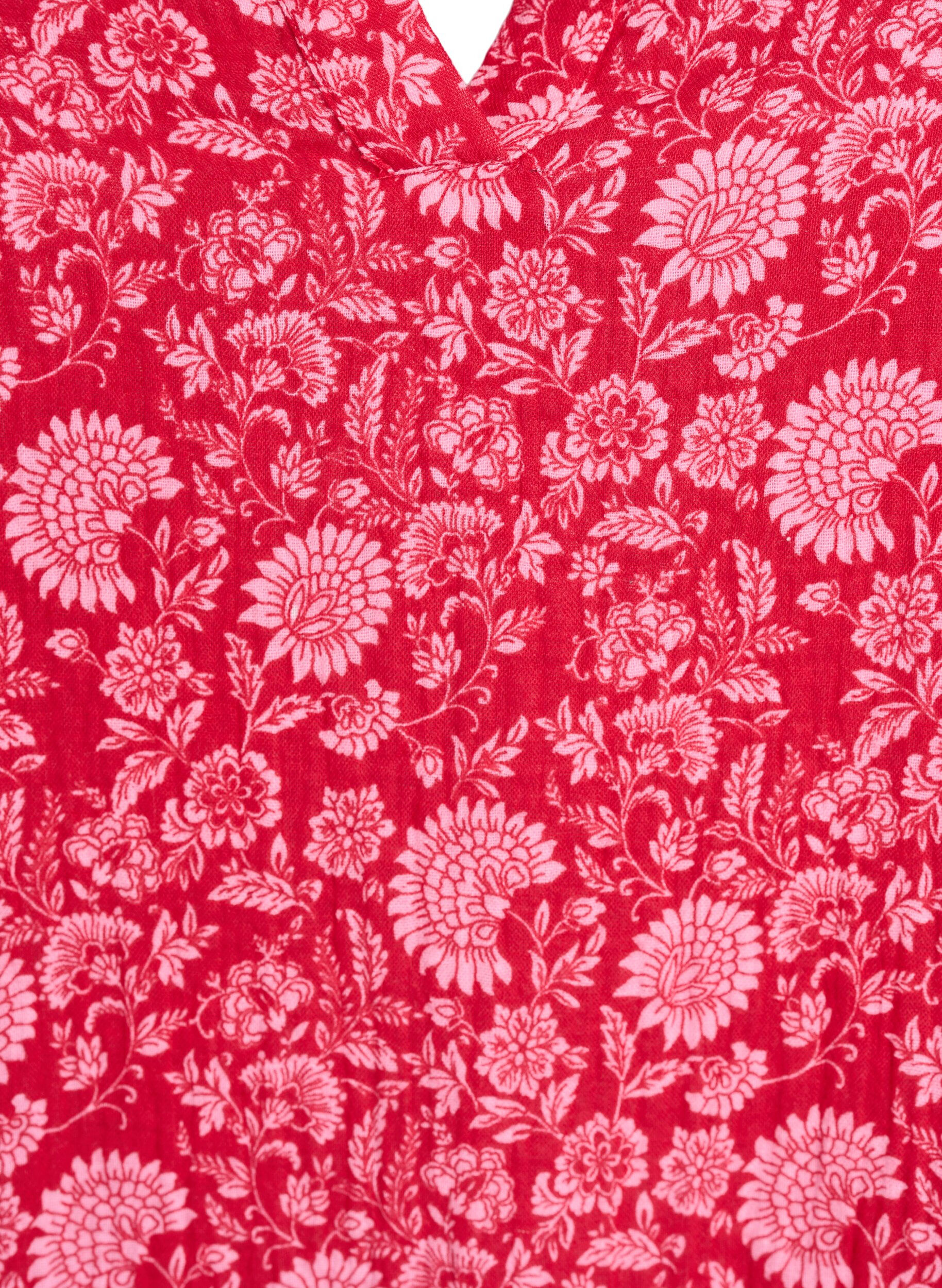 Zizzi Robe courte &eacute;vas&eacute;e en mousseline de coton, Rouge, Packshot image number 2