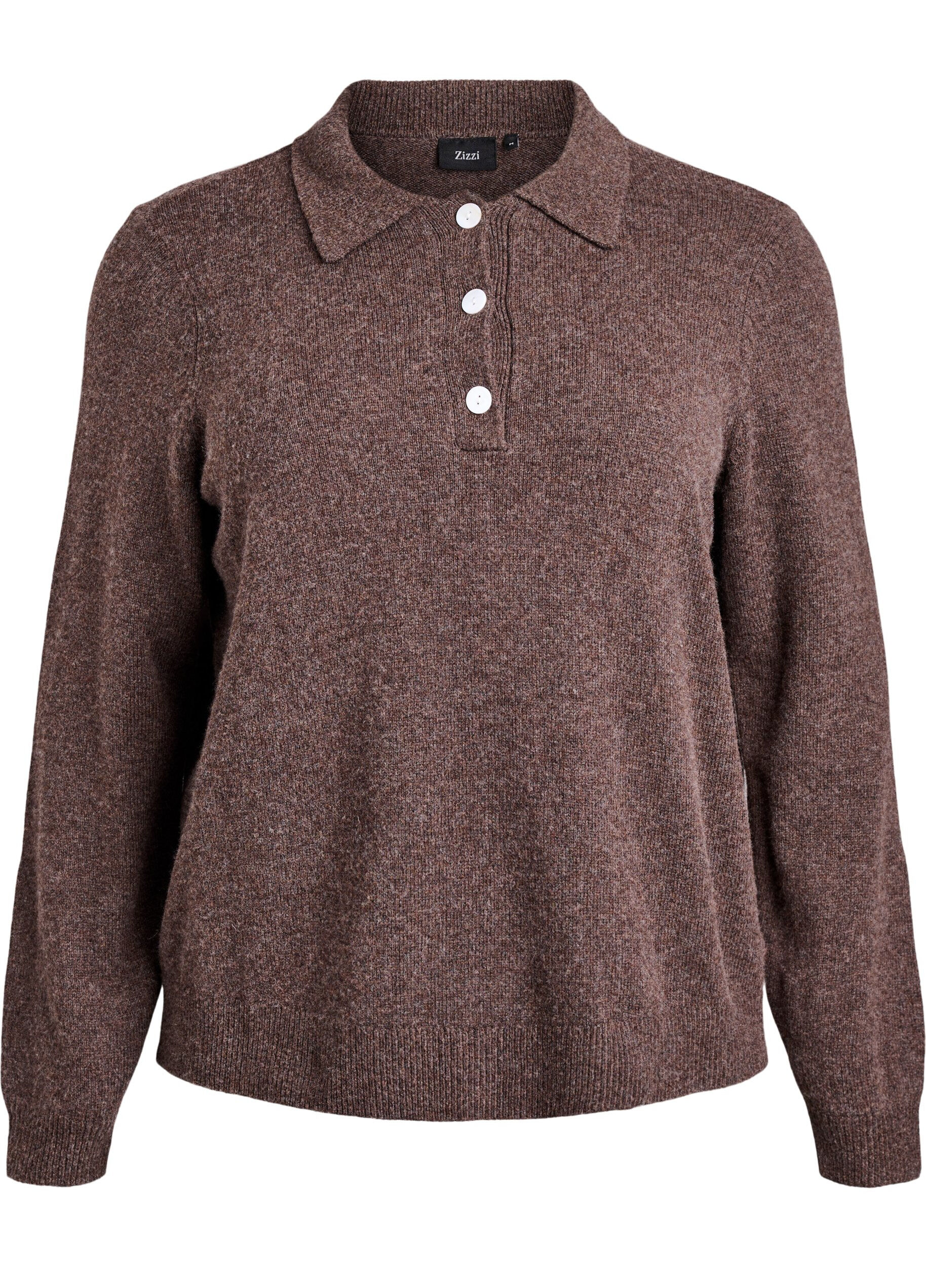 Pull en doux m&eacute;lange de laine m&eacute;rinos avec col polo.