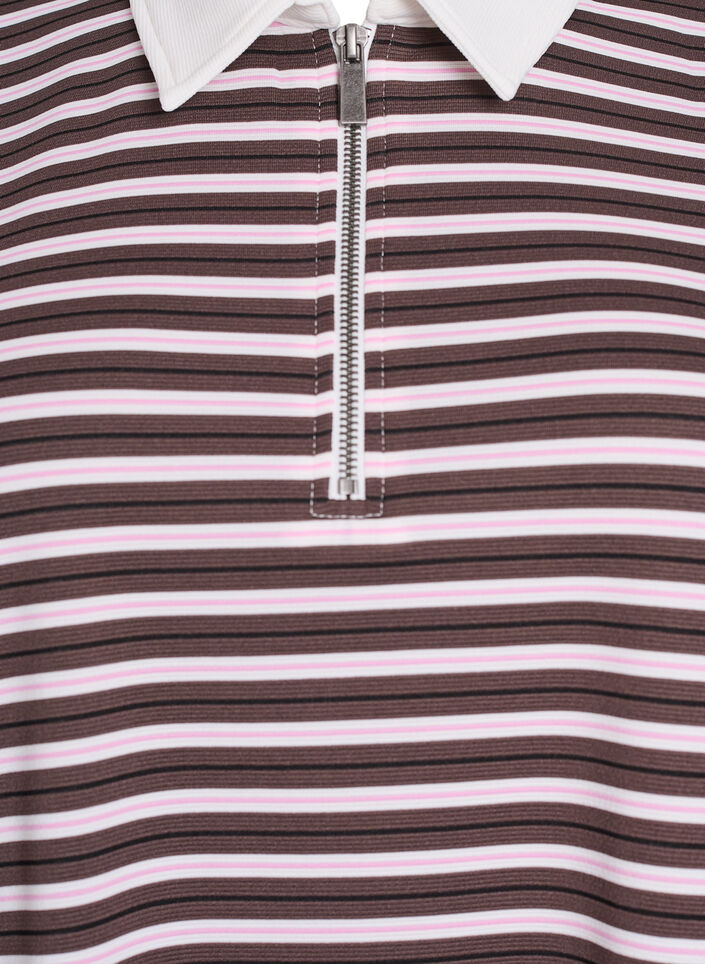 Polo rayé à manches courtes et fermeture éclair, Marron, Packshot image number 2