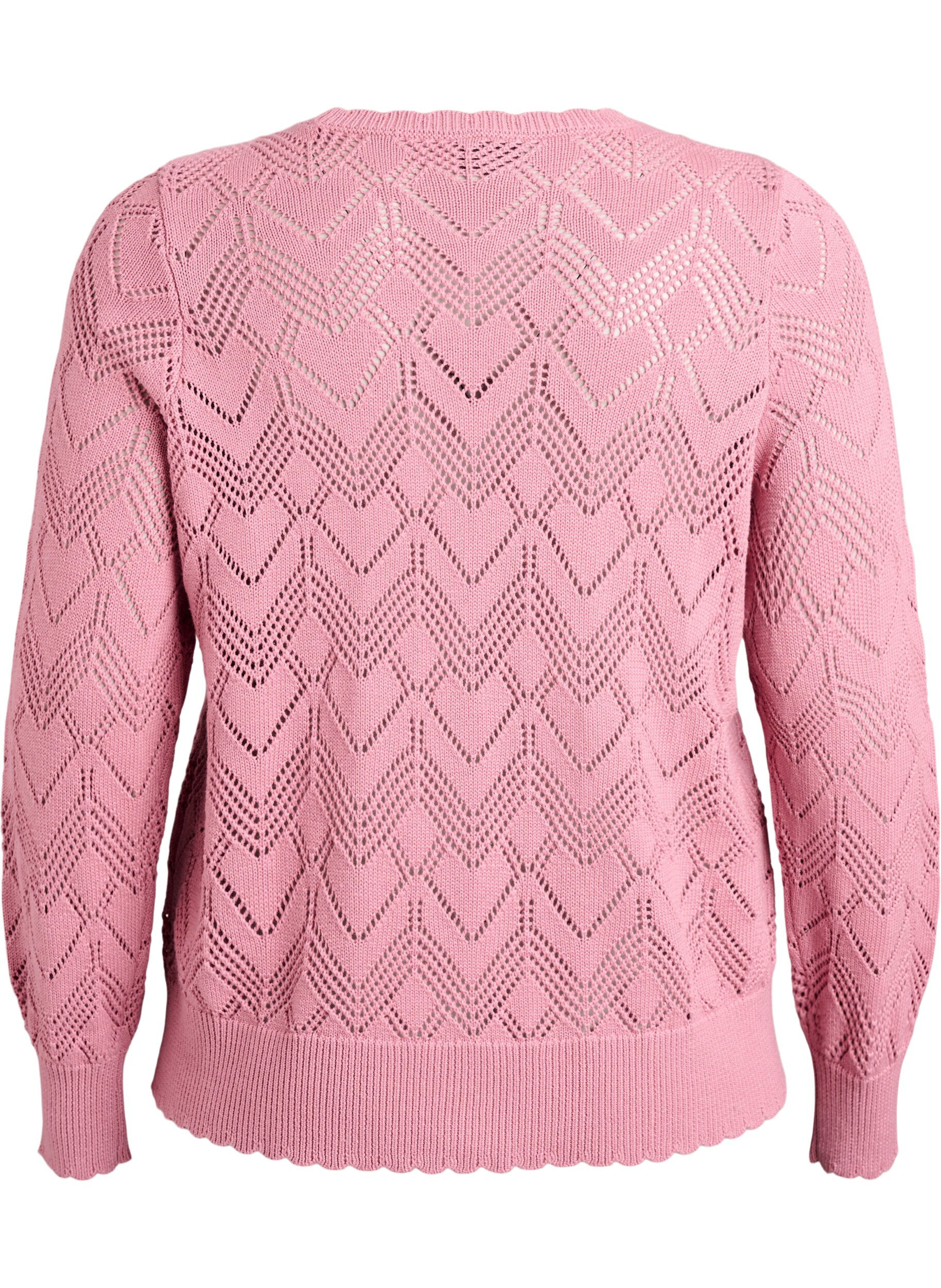 Zizzi Blouse en maille &agrave; motifs avec bord ondul&eacute; et encolure ronde, Rose, Packshot image number 1