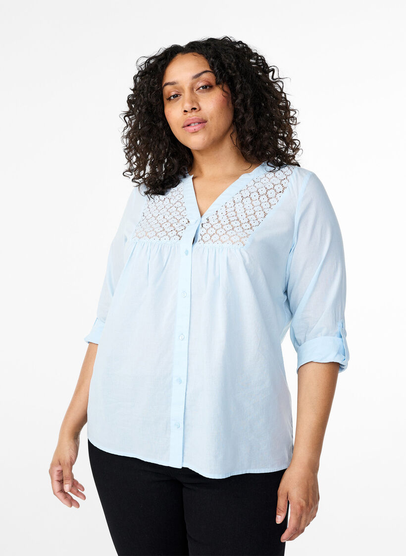 FLASH – Chemise avec détails en crochet, Cashmere Blue, Model image number 0