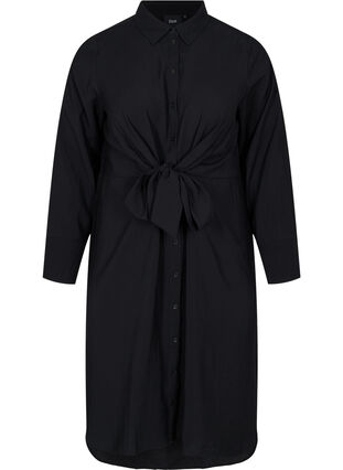 Robe chemise avec détail de lien et fente, Black, Packshot image number 0