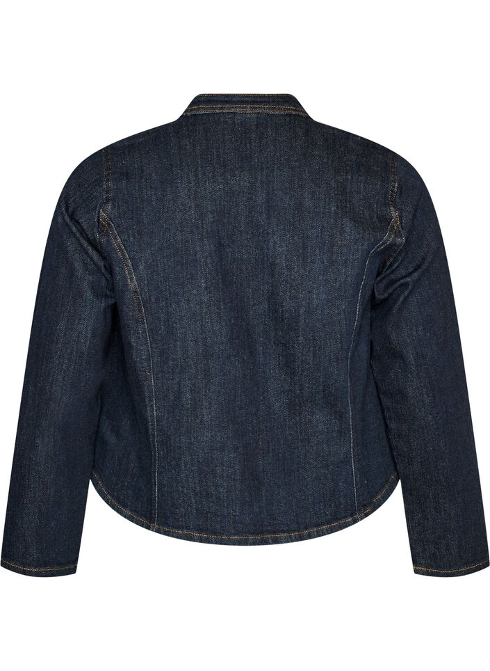 Veste en denim ajust&eacute;e avec fermeture zipp&eacute;e, Bleu, Packshot image number 1