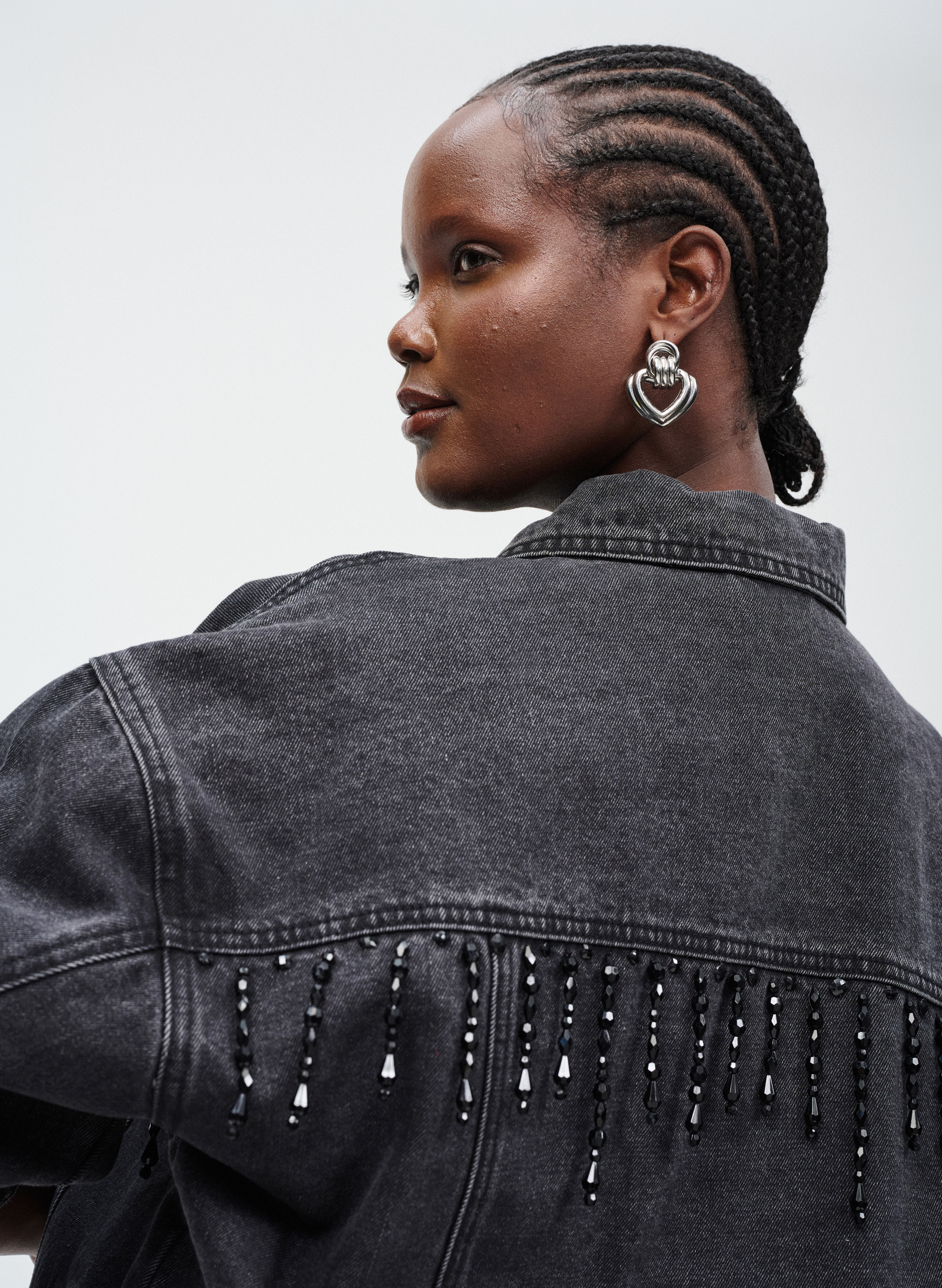Zizzi Veste en jean avec franges en perles, , Model