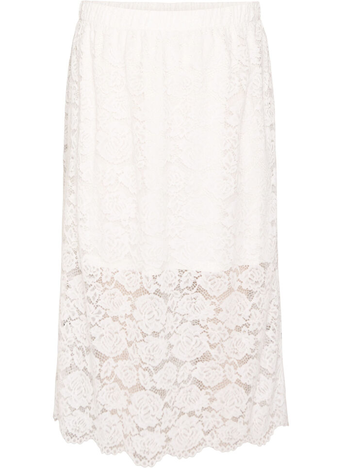 Jupe midi en dentelle avec taille &eacute;lastique, Blanc, Packshot image number 0