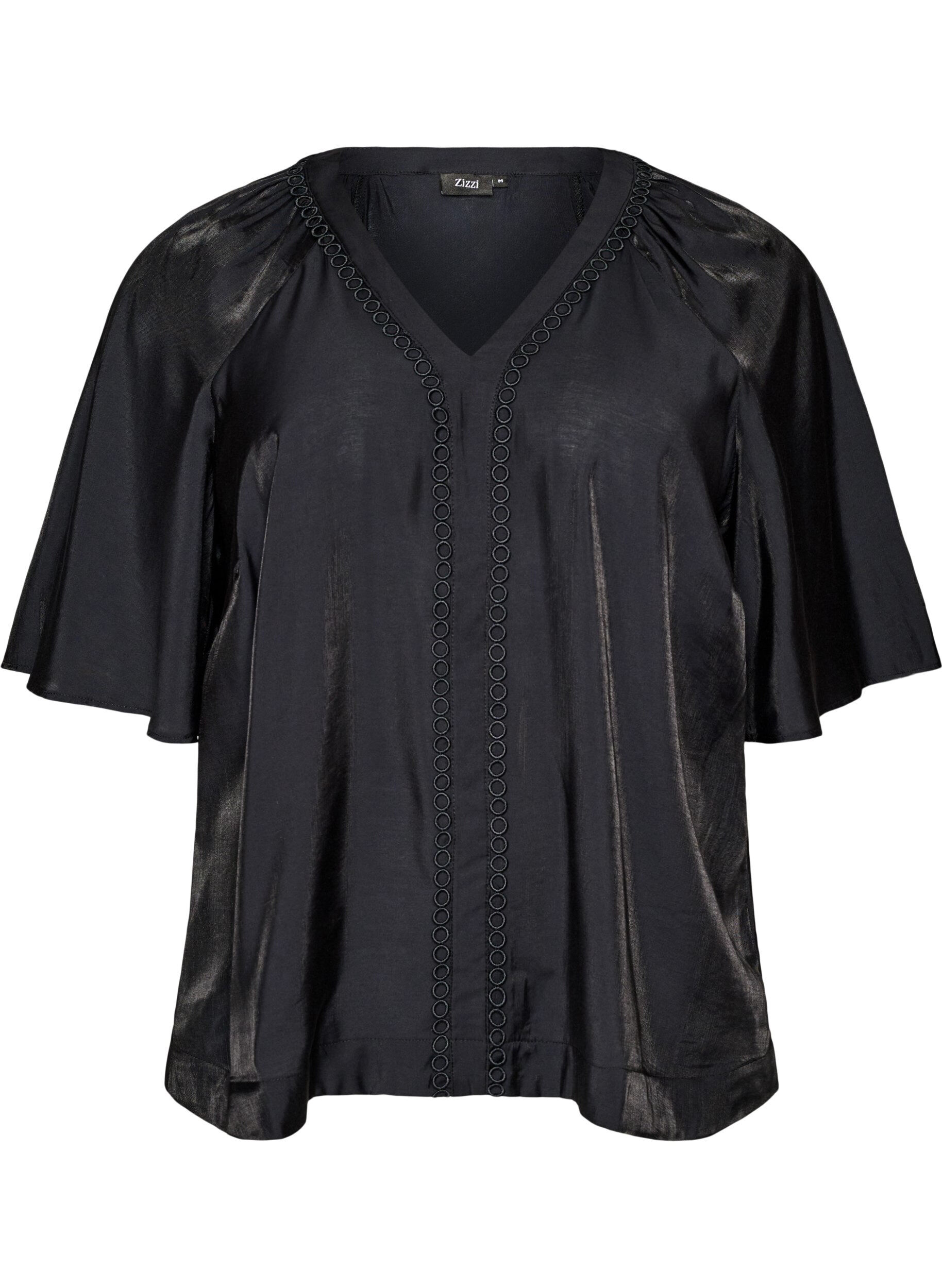 ZizziBlouse en viscose avec col en V et d&eacute;tails d&eacute;coratifs, Noir, Packshot image number 0