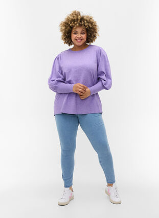 Pull en tricot à manches bouffantes, Paisley Purple Mel, Model image number 2