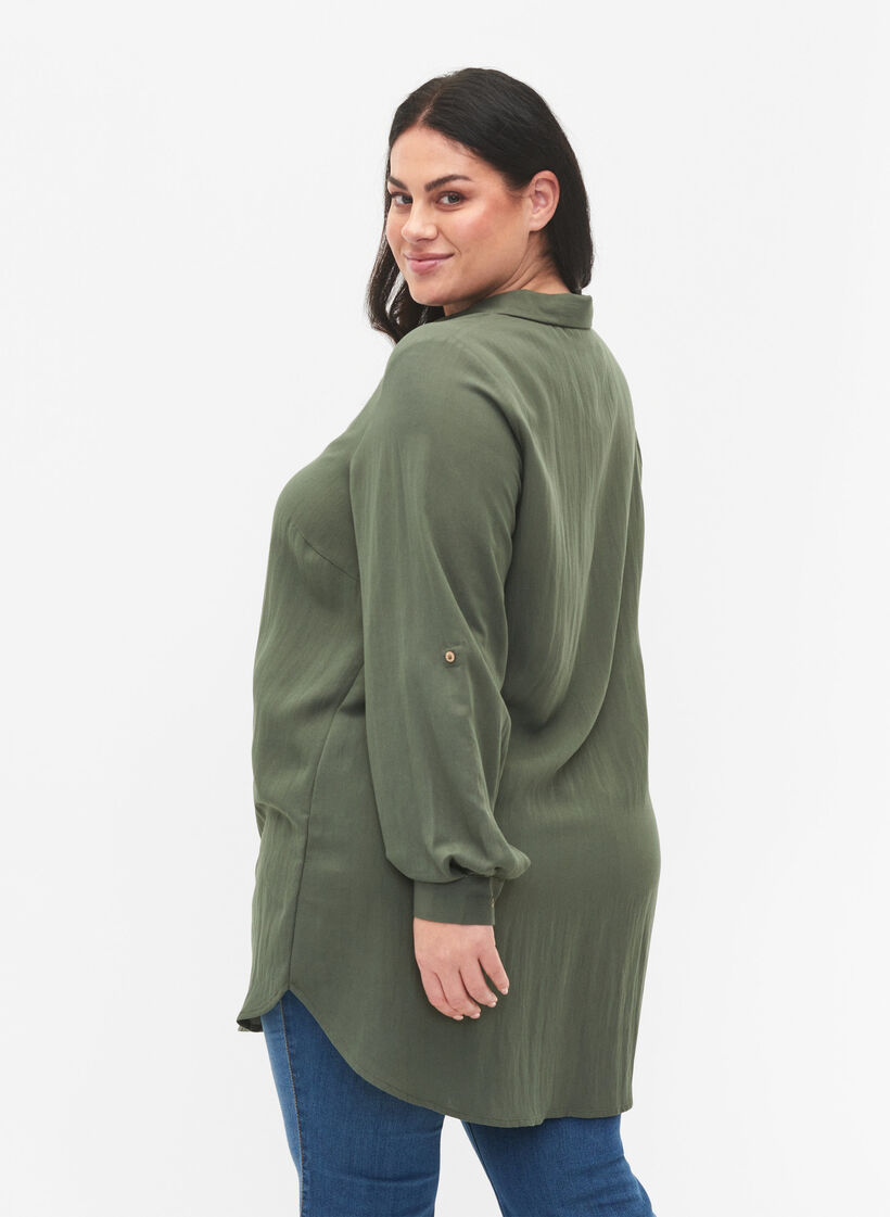 Chemise longue en viscose unie, Thyme, Model image number 1