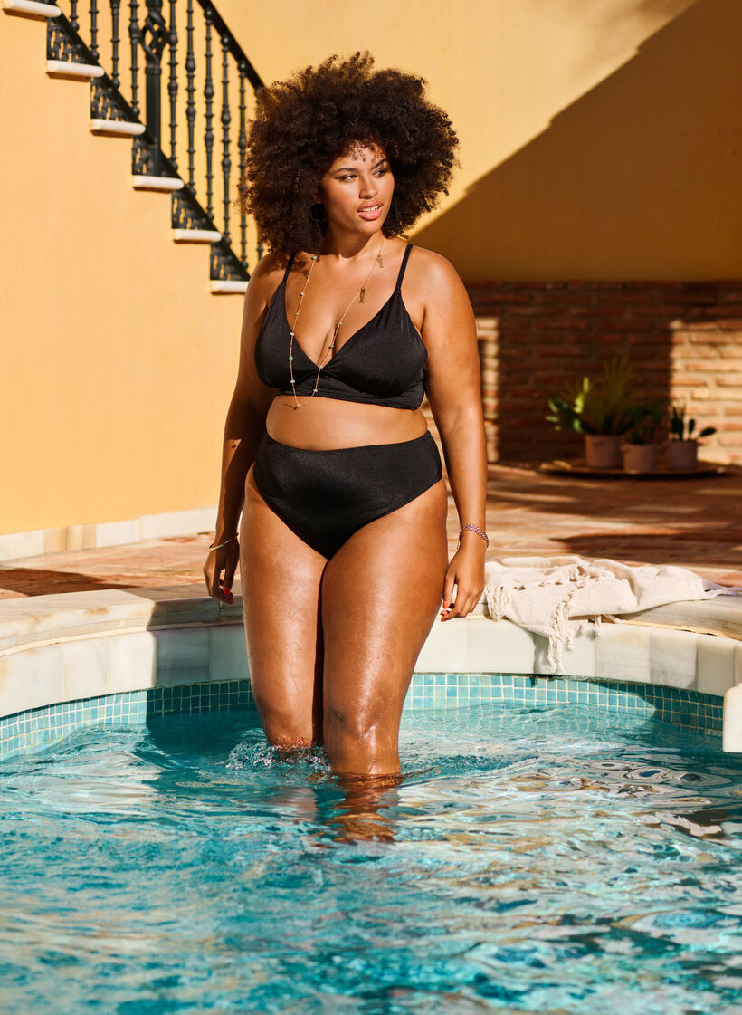 Bas de bikini de couleur unie avec taille r&eacute;guli&egrave;re, Noir, Image image number 0