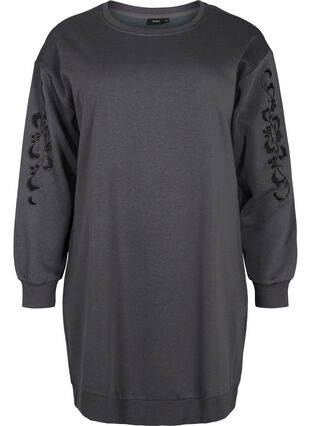 Robe sweat avec détails brodés., Dark Grey, Packshot image number 0