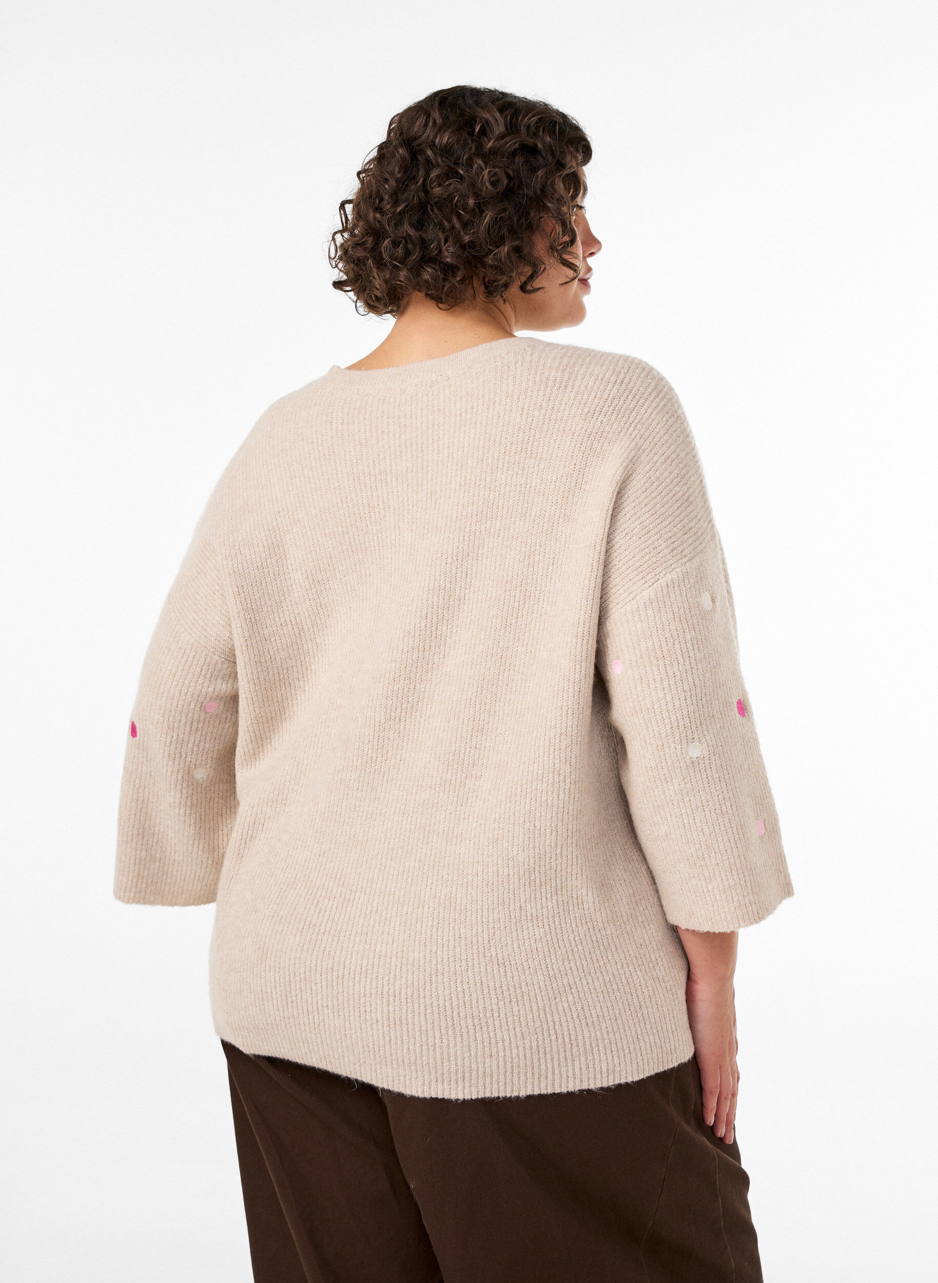 ZizziBlouse en maille avec de petits motifs brod&eacute;s, Beige, Model image number 2