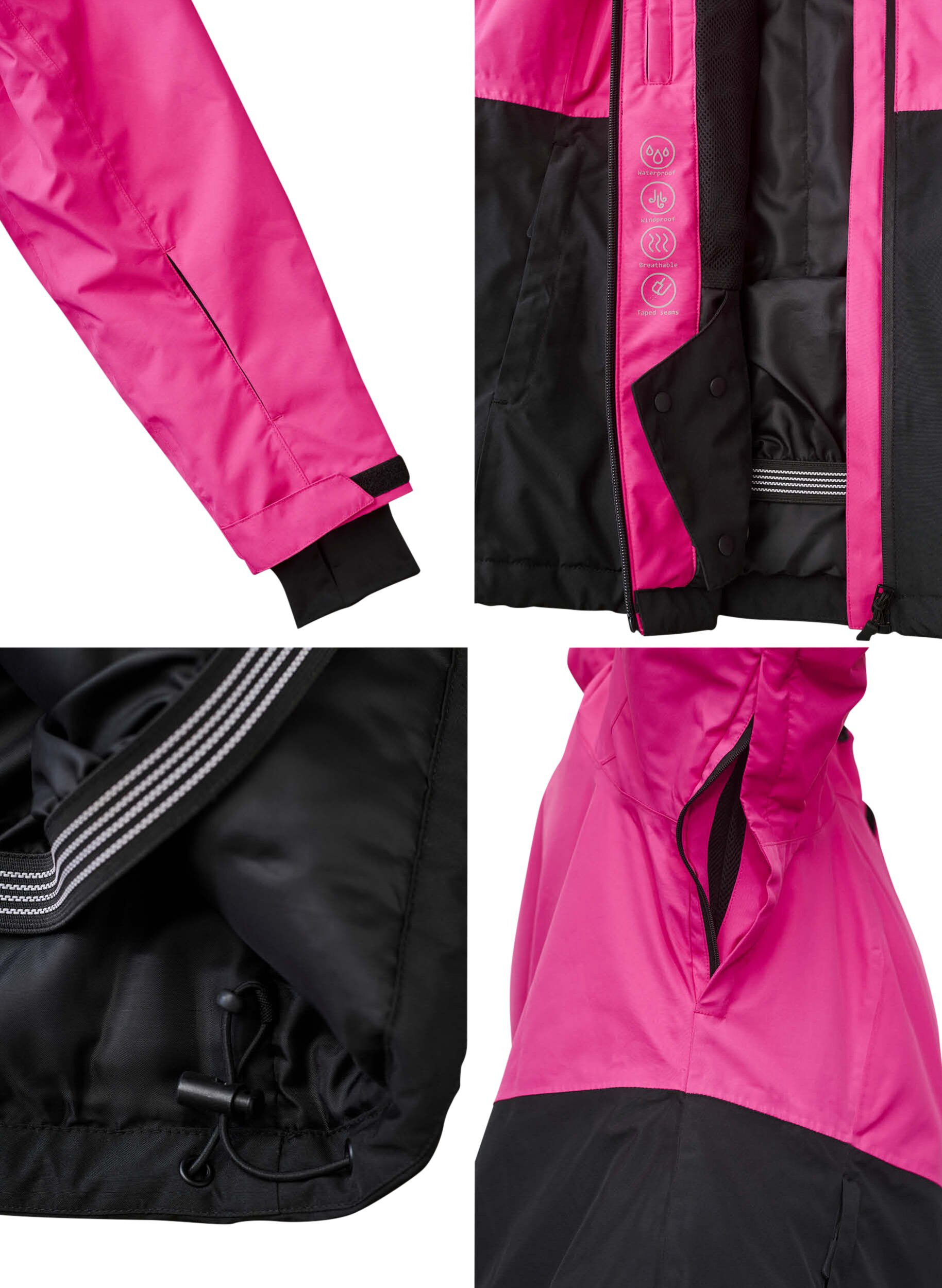 Zizzi Veste de ski bicolore avec capuche, Fuchsia Purple Comb, Packshot image number 3
